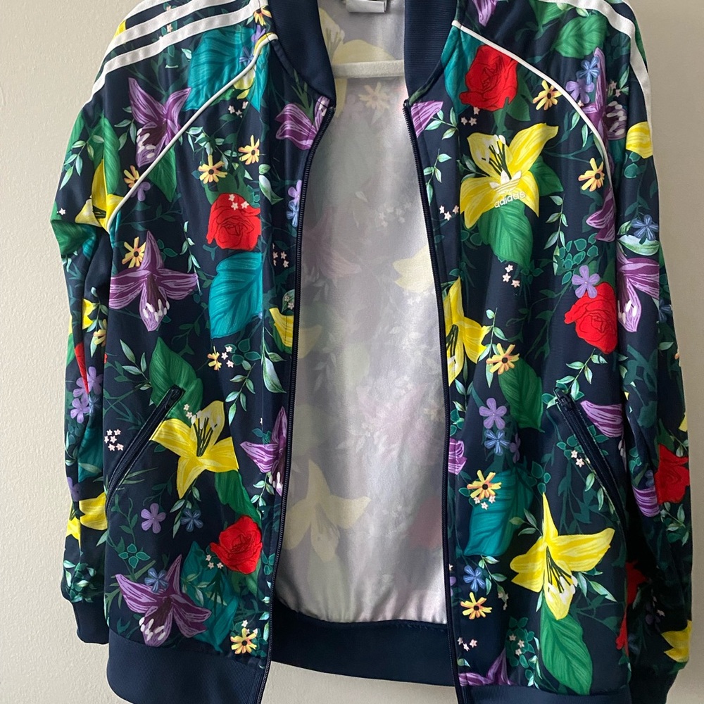 Adidas 3 stripe Women's floral zip up track jacket  - Multicolor